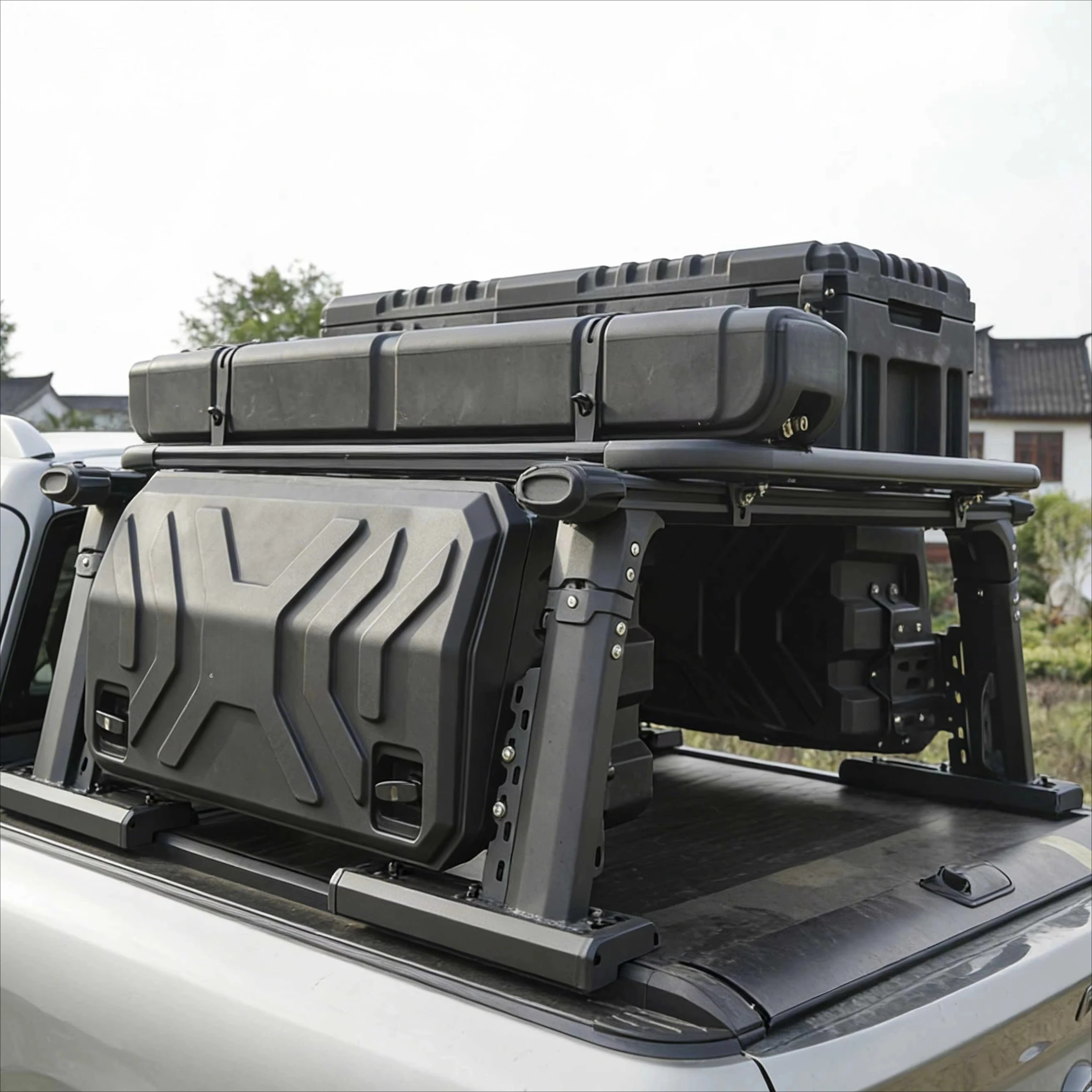 Adjustable Aluminum Alloy Trunk Mount with 2 Side Box for T6/T7/T8/T9 Pickup Trucks with 400kg Capacity Easy Installation